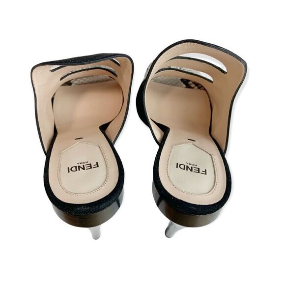 NIB FENDI Black Suede & Snake Skin Slip On Heeled Mules Size EU 39 - Picture 4 of 11